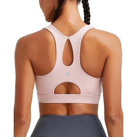 RUNNING GIRL High Support Sports Bras for Women,Racerback Molded Cup Sports Bra Racerback Yoga Workout Bra(WX3099_Pink_L)