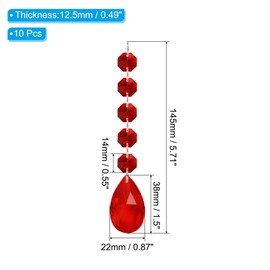 PATIKIL Teardrop Crystal Chandelier Pendants Beads, 10 Pack 145mm Length 38mm Chandelier Prisms Parts Ornaments Hanging Beads for DIY Arts Crafts Decoration, Red