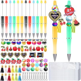 128 Pcs Plastic Beadable Pens Bulk with Colorful Silicone Beads Assorted Mermaid Beaded Pen for DIY Making Kit Smooth Writing Ballpoint Pens for Women Kids Students Office School(school)