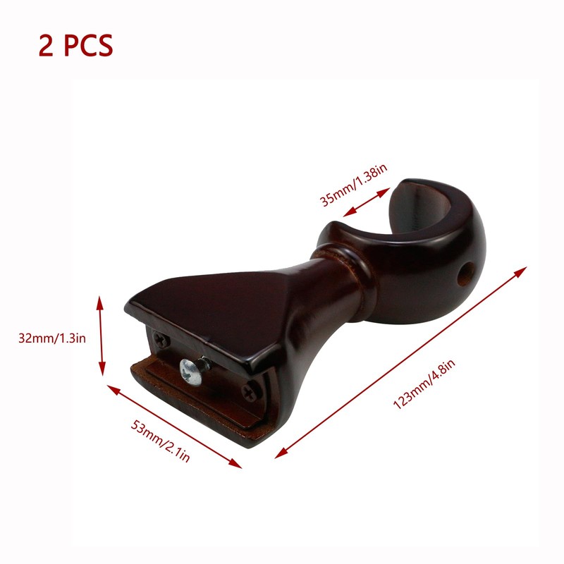 KUMGROT 2 PCS Wood Curtain Rod Brackets 35mm/1.37in Diameter Antique
