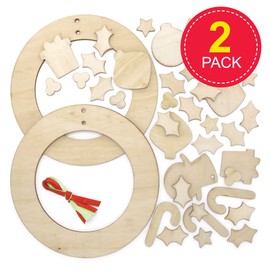 Baker Ross FE909 Christmas Wooden Wreath Kits - Pack of 2, Wreath Ring to Decorate and Display, Wood Crafts for Kids, Make Your Own Christmas Decorations