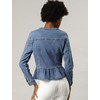 Allegra K Women's Peplum Denim Jackets Collarless Round Neck Button