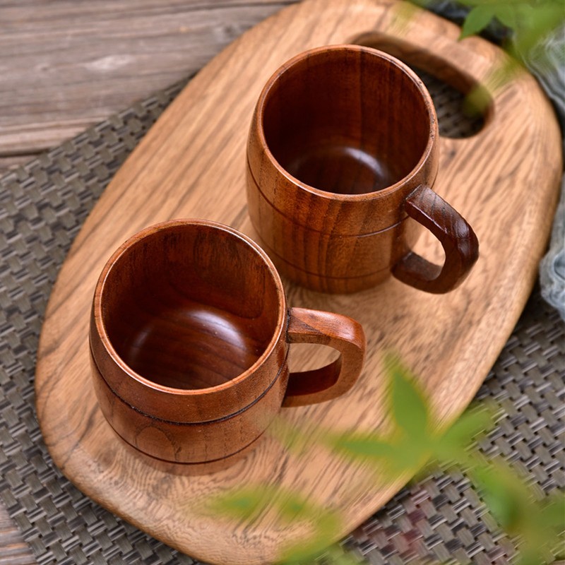 Wooden Beer Mug with Handle 300ml Prevent Scald Carved Drinkware