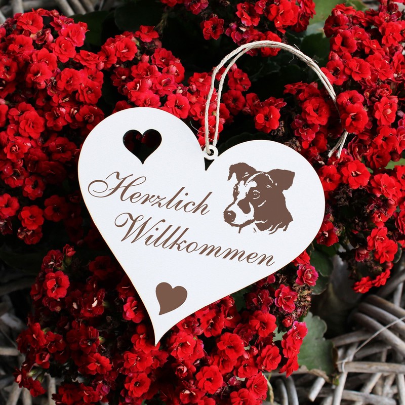 Herzlich Willkommen Sign - Jack Russel Terrier Head - Decorative