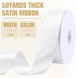 White Ribbon 1 1/2 Inch Double Faced Satin Ribbon for Gift Wrapping Flower Bouquet Wedding Party Decoration