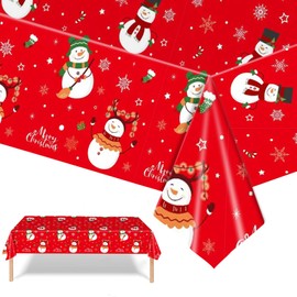 Xinfin Christmas Plastic Party Tablecloth Decorations, Snowman Theme Party Red Xmas Table Cover for Winter Christmas Party Supplies, 54x108 inch (Red Snowman)