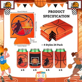 24 Pack Basketball Can Cooler Coozie Insulated Neoprene Beer Can Sleeve Covers Reusable Beverages Cup Beer Bottle Insulators Koozie for Birthday Basketball Party Supplies Sports Gameday Party Favors