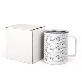 Ambesonne Dentist 10 Oz Steel Mug, Hand Drawn Style Pattern with Dental Hygiene Theme Teeth Care Cleaning, Vacuum Insulated Leak-resistant Cup for Outdoor Hiking and Picnics, Black and White