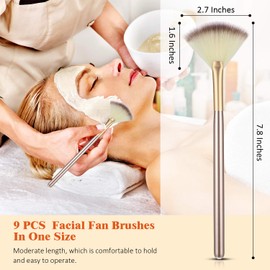 9 Pieces Facial Fan Mask Brushes, Soft Facial Applicator Brushes Tools for Peel Glycolic Makeup for Mud Cream(Champagne)