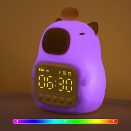 Aokpsrt Capybara Alarm Clock with Night Light for Kids, Cute Toddler Alarm Clocks for Bedrooms Ok to Wake Clocks for Girls and Boys, Silicone Animal Tabletop Lamp for Kid, RGB Color