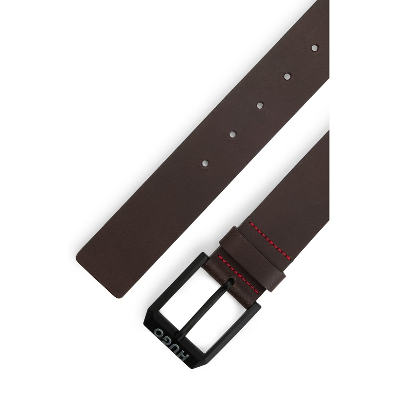 HUGO Men's Gelio-B Sz40 Leather Belt with Matte Black Logo