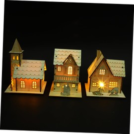 Abaodam 3Pcs Christmas Wooden Light up House Xmas Wooden Village Decor Christmas Village Scene Christmas Centerpieces