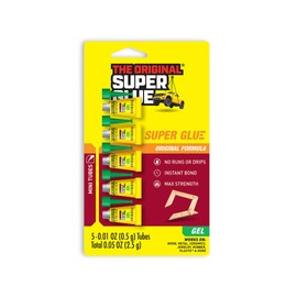 Super Glue Gel, 5 Mini Single-Use Tubes, Clear, Instant Bonding, No-Drip Formula, Cyanoacrylate Adhesive, Precision Tip for Wood, Metal, Plastic, Crafts, Ceramic, and Vertical Surfaces