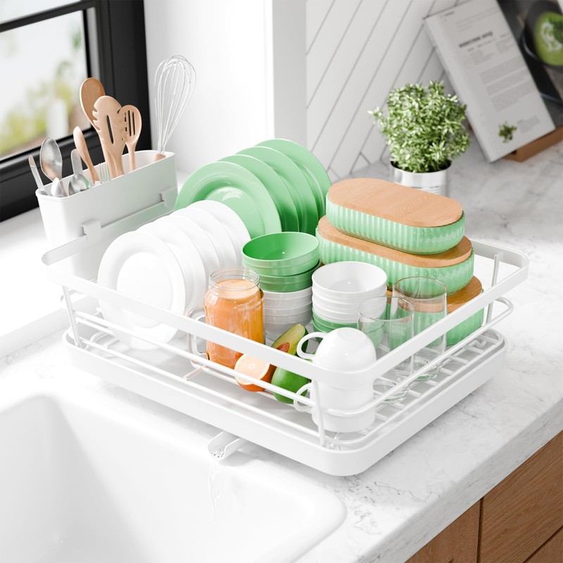 Kitsure Dish Drying Rack - Compact Dish Rack with Utensil