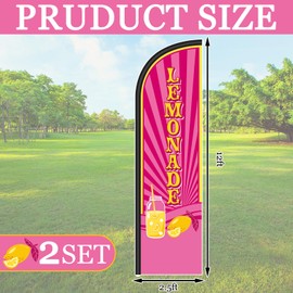 2 Pcs Lemonade Sign Feather Flag for Business 12 x 2.5ft Windless Lemonade Banner Swooper Flag for Summer Outdoor Business Food Advertising, Pole Not Included