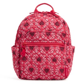 Vera Bradley Women's Small Backpack Bookbag, Imperial Hearts Red-Recycled Cotton, One Size