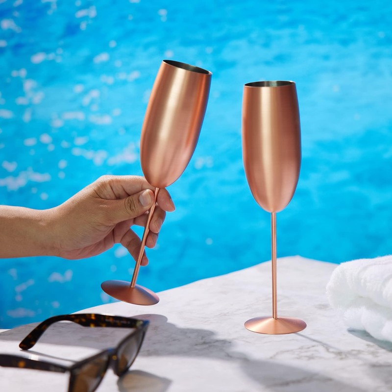 Oak & Steel - 8 Stainless Steel Champagne Flutes with