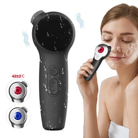 Facial Cleansing Brush Skin Massager Electric Silicone LED Lighting Face Brush Sonic Vibration IPX7 Waterproof:_Black