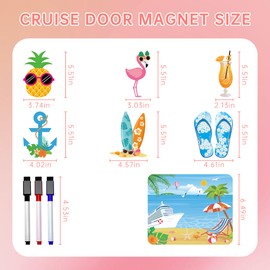 Cruise Door Magnets Stickers Decorations - 7 Pcs Funny Ship Door Magnetic Cruise Essentials Waterproof Hawaii Flamingo Pineapple 3 Pcs Pens For Beach Cabin Carnival Holiday Party Refrigerator Decor