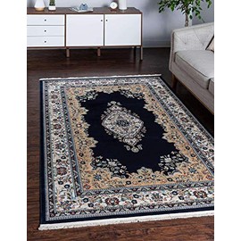 Unique Loom Narenj Collection Classic Traditional Medallion Textured Navy Blue Area Rug (8' 0 x 10' 0)