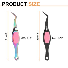 HARFINGTON 2pcs Craft Tweezers Precision Crossing Lock Curved Stainless Steel Soft Reverse Grip Fine Tip Tweezers for DIY Craft Jewelry Beading Electronics, Black Rainbow Pink