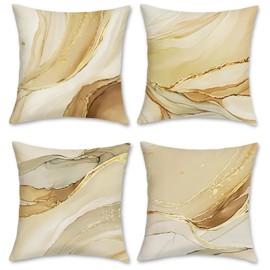 Bonhause Modern Marble Cushion Covers 45 x 45 cm Orange Brown Gold Abstract Decorative Throw Pillow Covers for Sofa Couch Bed Home Garden Patio Decor Set of 4