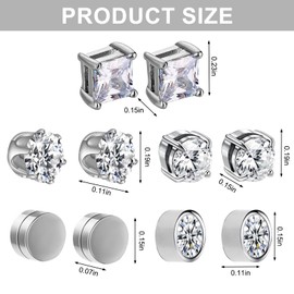 5 Pairs 6 mm Magnetic Earrings Men's Fake Earrings Stainless Steel Magnetic Earrings Magnetic Earrings Women No Piercing Magnetic Earrings Zircon Earrings Magnetic for Gifts Birthday Christmas,