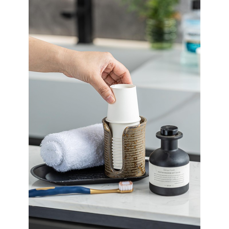 YHOJOY Ceramic Bathroom Cup Dispenser, 3 Oz Mouthwash Cup Dispenser