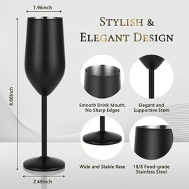 Lifecapido 2 Pack Stainless Steel Champagne Glasses, 8oz Stemmed Unbreakable Champagne Glasses, Elegant Stainless Steel Champagne Flutes for Party Wedding Christmas Anniversary, Black