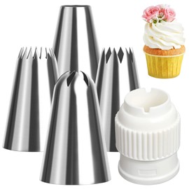 Marsred 304 Stainless Steel Piping Nozzles Large (XL) with Adapter (821,855,869, 807), 18/8 Rustproof Nozzles Set for Pastry, Decoration of Cupcakes, Cakes, Icing, Choux Pastry