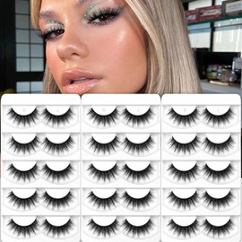 Eliace Pestañas postizas Fluffy Wispies - Pestañas postizas reutilizables suaves naturales dramáticas de volumen 3D, hechas a mano, 14mm Cateye Sexy Lashes Strip Wispy Pestañas postizas, estilo Hye Negro