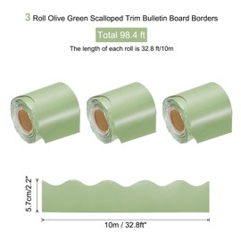 QUARKZMAN 3 Roll Bulletin Board Border, 98.4 Feet Wavy Border, Decorative Rolled Classroom Borders for Bulletin Board, Home, Classroom, Office Decoration, Olive Green