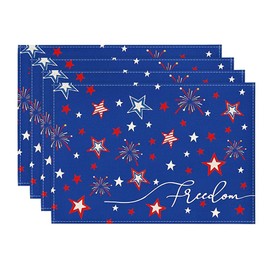 Artoid Mode Blue Patriotic Freedom Stars Placemats for Dining Table, 12x18 Inch 4th of July Memorial Day Decoration Washable Table Mats Set of 4