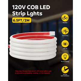 Aclorol AC 110V COB LED Strip Light Natural White 6FT/2M 576LEDs Flexible LED Rope Lights Outdoor Waterproof with 4.92ft Long Power Cable for Under Cabinets Bookshelf Living Room Shed Lighting 4000K