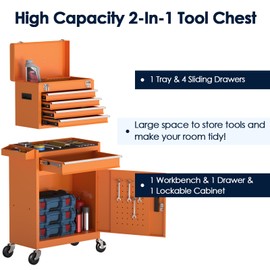 Yaciente 5-Drawer High Capacity Rolling Tool Chest, Tool Box with Drawers and Wheels, Toolbox on Wheels with Cabinet(Orange)