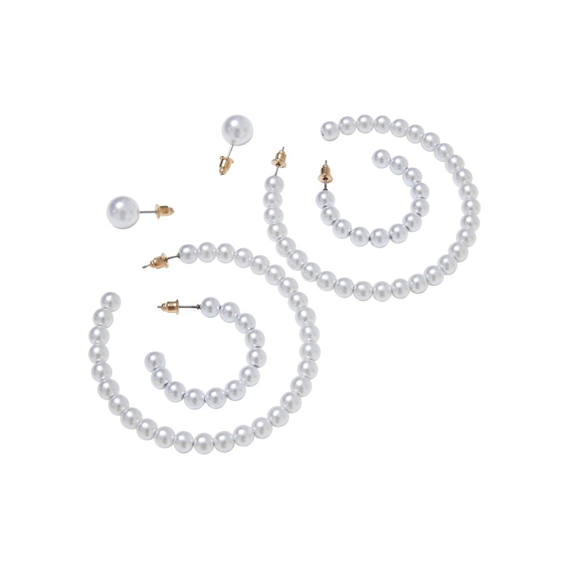 Urban Classics Unisex Pearl Hoop Earrings, Pack of 3, gold