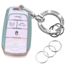 EJOAOJE Key Protective Shell for RAM Key Fob Cover with Keychain Fit for RAM 1500 2500 3500 Smart Key Case Accessories (5-Button-Pink-Silver)