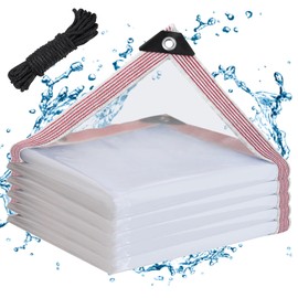 Clear Waterproof Tarp with Grommets 8x10ft,Heavy Duty Clear Vinyl Plastic Tarps for Winter Outdoor,Transparent Tarpaulin PVC Tarps Covering for Patio Henhouse Porch Canopy Plant Camping