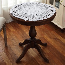 gracebuy White 22 Inch Round Handmade Cotton Crochet Lace Tablecloth