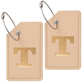 CREATCABIN 2 Pack Luggage Tags for Suitcases Initial Luggage Tags Leather Baggage Bag Tags with Privacy Cover Name ID Labels Metal Loops for Women Men Handbag Travel Essentials Letter T 3.7x2.2Inch