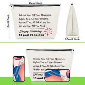 13 Year Old Gifts for Girls Makeup Bag 13th Birthday Gifts for Daughter Granddaughter Sister Friend Inspirational Gifts 13th Anniversary Birthday Gifts Travel Cosmetic Pouch 13 Year Old Girl Gift