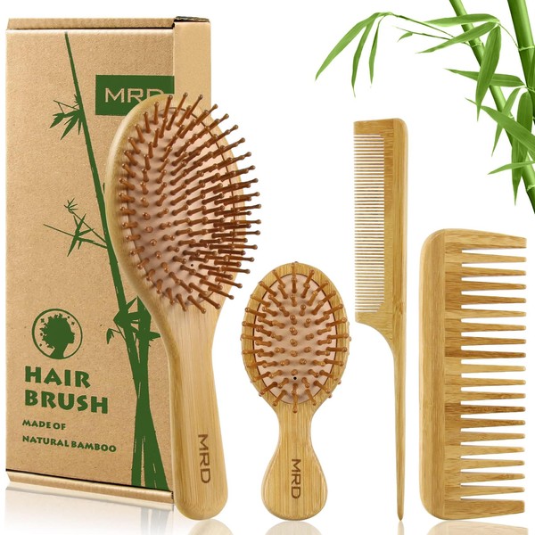 MRD Hair Brush Set, Natural Bamboo Comb Paddle Detangling Hairbrush,