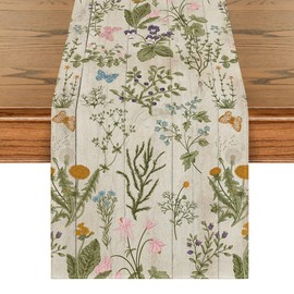 Artoid Mode Wood Wild Flowers Floral Spring Table Runner,Seasonal Summer Kitchen Dining Table Decoration for Home Party Decor 13x72 Inch