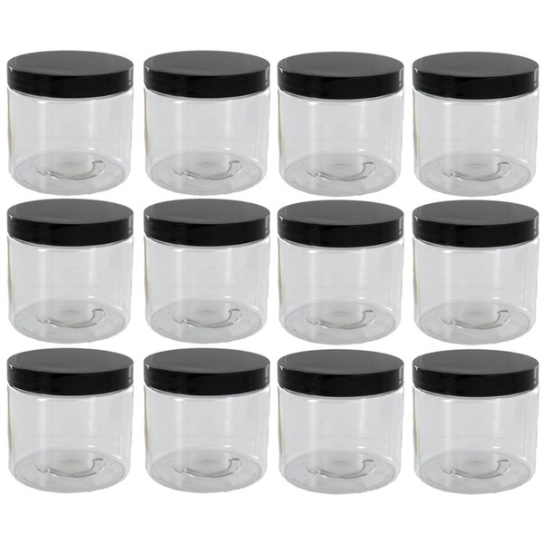 2oz Clear Jars with Lid, 12 Pack, Round PET Plastic Jar Container with Blank Labels (BPA Free)