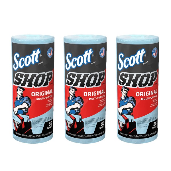 Scott SHOP TOWELS / Shop Towels, Blue Rolls, 55 Count, 3 Rolls