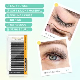 NAGARAKU 3D W Blister Extensión de pestañas Pre armadas Volumen 0.07 D 13mm Híbrido Falso Visón Mate Negro yy pestañas