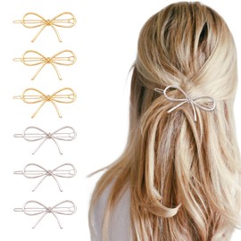 6Pcs Metal Bow Hair pins Hair Clips for Women Girls Chic Bows Hairpins Barrettes Simple Hair Pin Stylish Hair Accessories Minimalist Rhinestone Hair Clips, Crystal Hair Accessories