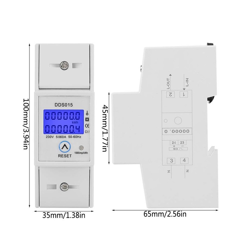 Fafeicy DDS015 Digital LCD Single-Phase Energy Meter, 5-80A 230V 50Hz