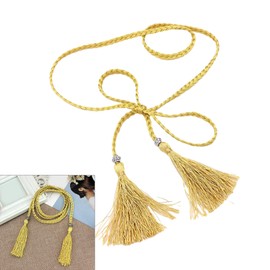 Maxtonser Ladies Bohemian Waist Belt Delicate Tassels Decors Braided Belt for Dress Women Seaside Waist Belt Navy Blue