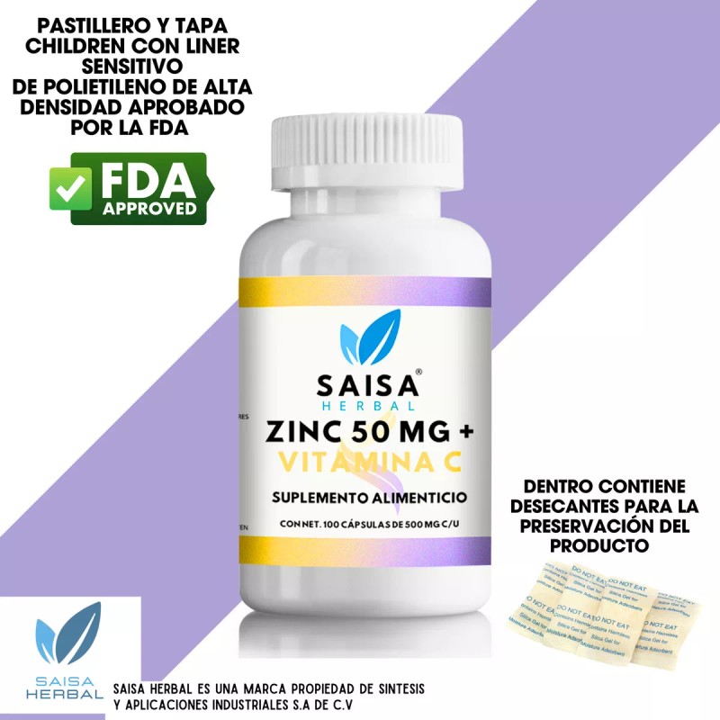 Saisa Herbal Gluconato De Zinc 50mg + Vitaminac 100 Cáps